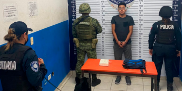 Binomio canino detecta a sujeto con ladrillo de coca en Playa del Carmen