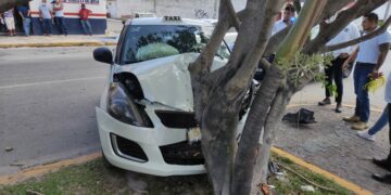 Chocan a taxi y lo proyectan contra un árbol en Playa del Carmen
