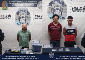 Policía Municipal de Solidaridad asegura a 5 sujetos, posibles narcóticos y un vehículo reportado