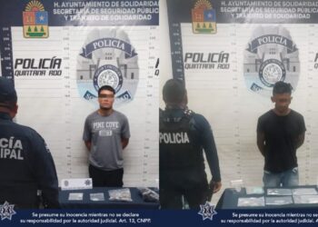 Policía Municipal de Solidaridad detiene a dos sujetos posiblemente relacionados con la venta de narcóticos, en dos hechos distintos