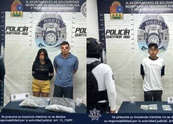 Policía Municipal de Solidaridad realizó la detención de 3 personas por la posible comisión de delitos contra la salud y aseguró posible marihuana y metanfetamina