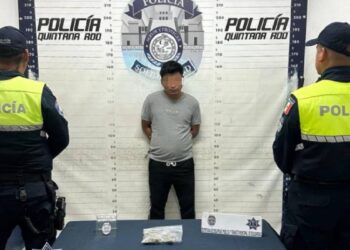 Policía Municipal de Solidaridad aseguro a un sujeto por posible posesión de marihuana