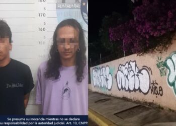 Policía Municipal de Solidaridad detuvieron a 2 sujetos que se encontraban pintando con pintura aerosol la barda de un hospital