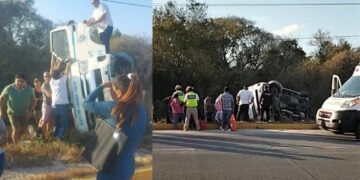 Vuelca una van en la carretera federal 307 en el tramo Playa del Carmen-Tulum; se lesionan 15 personas