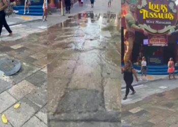Reportan fuga de agua en la Quinta Avenida de Playa del Carmen